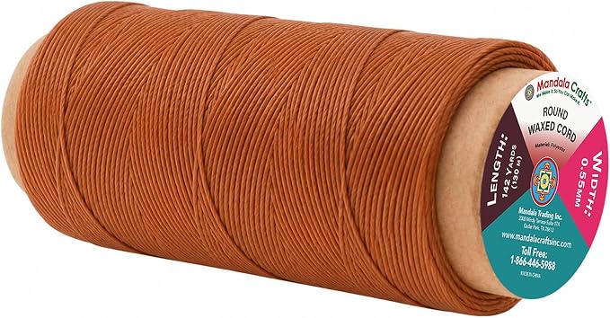 Mandala Crafts 130M 0.55mm Camel Round Waxed Thread for Leather Sewing