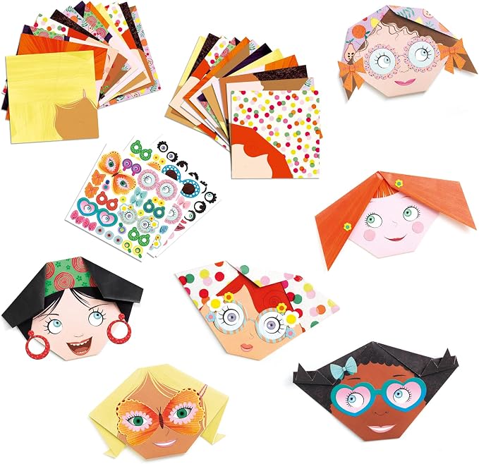 DJECO Pretty Faces Origami Paper Craft Kit – Level 1