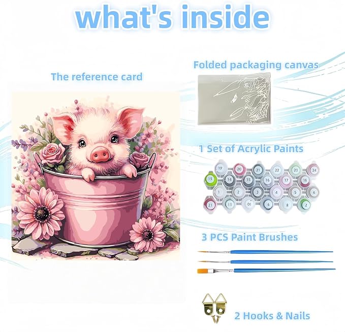 DOTSTART Paint by Numbers Kit for Adults, Cute Pig Paint by Number Kits | Acrylic Paint by Number Canvas for Adult Beginners, Easy DIY Canvas Craft for Relaxing Home Wall Decor, 16X16 inch