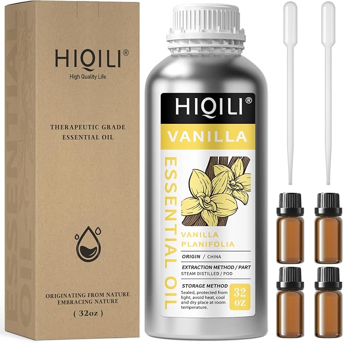 HIQILI Vanilla Essential Oil Bulk, Strong Scent for Candle Soap Making