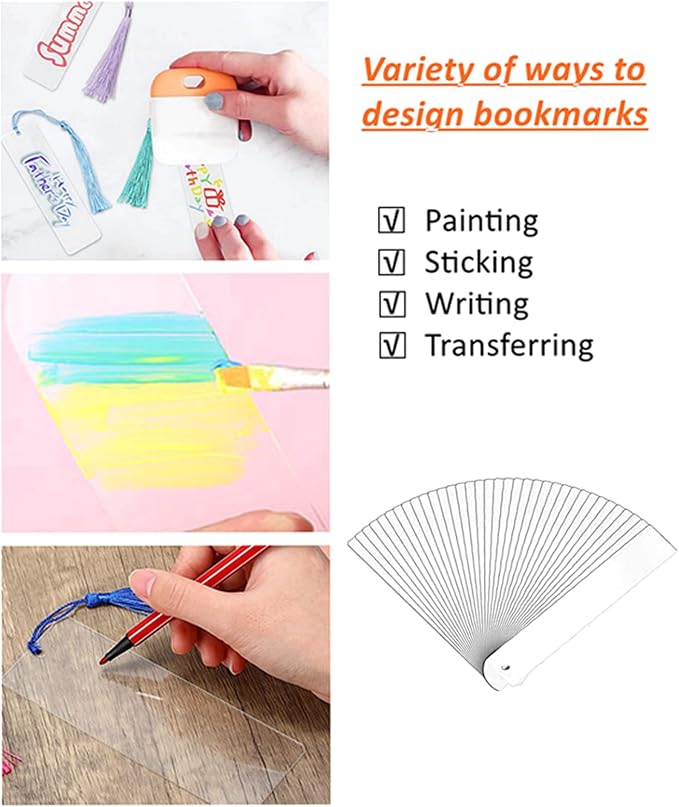 30Pcs Clear Acrylic Bookmark Blanks with Tassels, Rectangle DIY Craft Kit | 30Sets Bookmark Making Kits, Smooth Edge Clear Acrylic Blanks, Different Color Tassels,for DIY Book Marks Tags Handmade Gifts