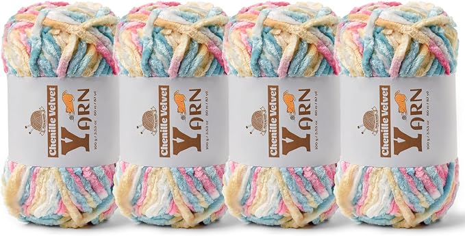 Chenille Crochet Candy Color Yarn 4 Pack