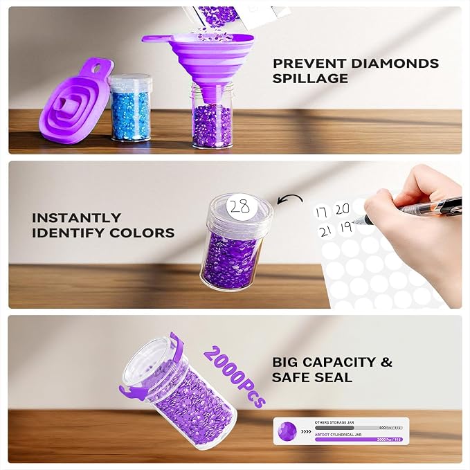 CXJINZE 111 Pcs Diamond Painting Tools Accessories Storage Kit, Purple