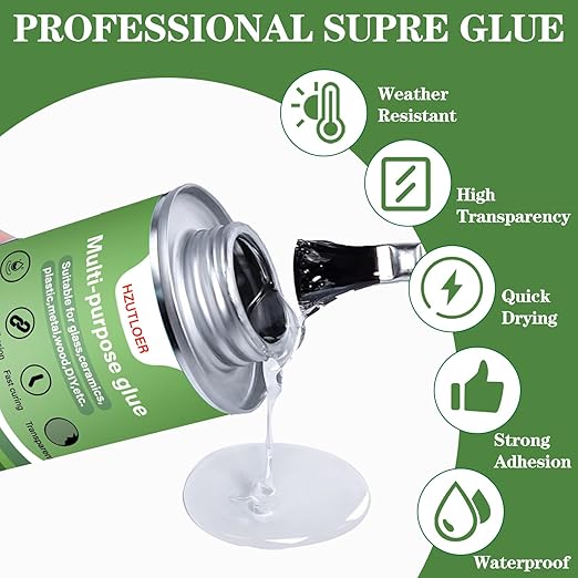 Multi-Purpose Super Glue | High Strength Clear Adhesive with Brush | for Rubber,PVC,Acrylic,Wood,Ceramics,Leather,Plastic | DIY Crafts