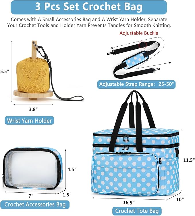 Crochet Organizer Bag with Yarn Holder, Large Yarn Storage for Accessories