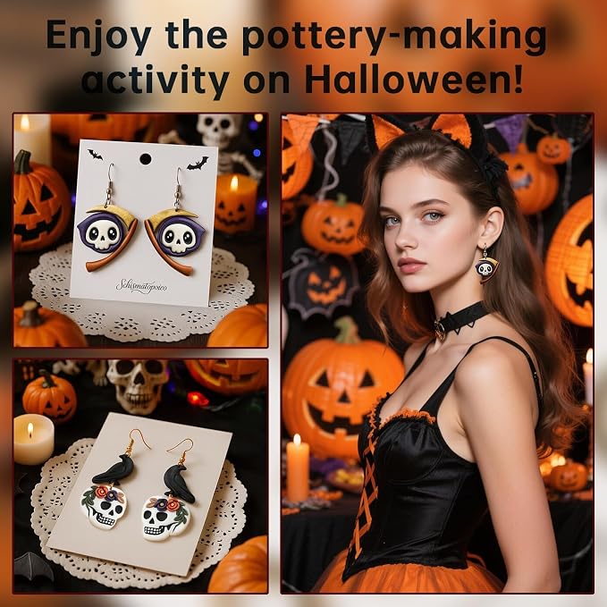 9pcs Halloween Horror Polymer Clay Cutters - Skeleton/Masked Ghost/Skeleton Crow/Demon Scythe, Ideal for April Fools' Day Earrings & Jewelry Making Supplies