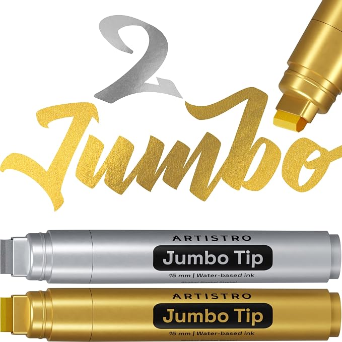 ARTISTRO Gold & Silver Acrylic Paint Markers - 15mm Jumbo-Tip - Set of 2