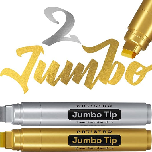 ARTISTRO Gold & Silver Acrylic Paint Markers - 15mm Jumbo-Tip - Set of 2