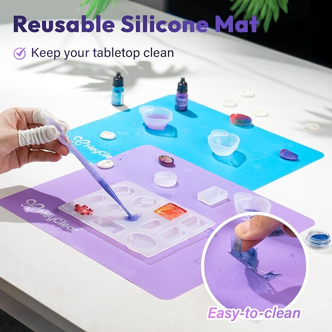 HeyClear Silicone Measuring Cups Kit for Epoxy Resin 250&100ml Mixing Cups | Resin tools with Mats, Stir Sticks, Dropper Pipettes, Finger Cots for Epoxy Resin Crafting, Resin Molds, Jewelry Making