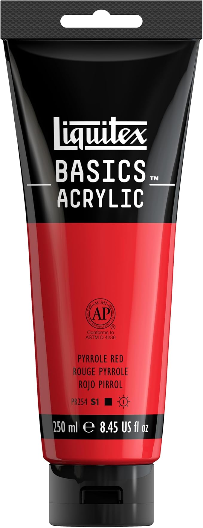 Liquitex BASICS Acrylic Paint, 8.5-oz Tube, Pyrrole Red | Medium Viscosity, Satin Finish, Lightfast, Fine Art Pigments, Range of Opacities, Easy Blending
