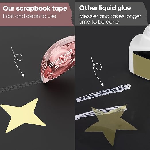 Secopad Scrapbook Tape,0.3IN x 40FT Glue Tape, 6 Pack Adhesive Glue Runner | Quick Adhesive, Photo Safe, Double Sided Tape for Crafts, Scrapbooking Junk Journaling Supplies, For School Office Teachers