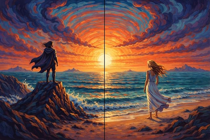 2Pack Couple Diamond Painting Kits for Adults Sunset Ocean Split Art 12x16"