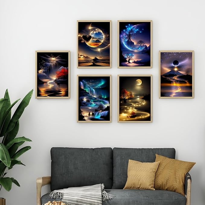 6 Pack Landscape Diamond Art Kits for Adults,5D Diamond Painting Sets | Moon DIY Full Drill Round Gem Painting for Adult Beginners Diamond Art ,Home Wall Decor 9.8x13.8 Inch