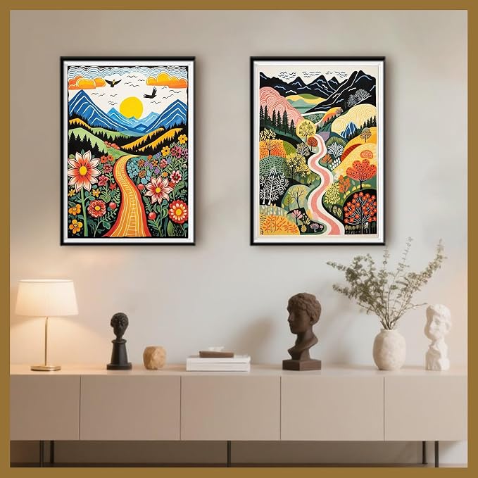 DOTSOPS 2 Pcs Landscape Diamond Art Painting Kits Round Full Drill | DIY Gem Art Paint by Diamonds for Adults,Beginner Home Wall Decoration Living Room Women Gifts (11.8 x 15.7 Inches)