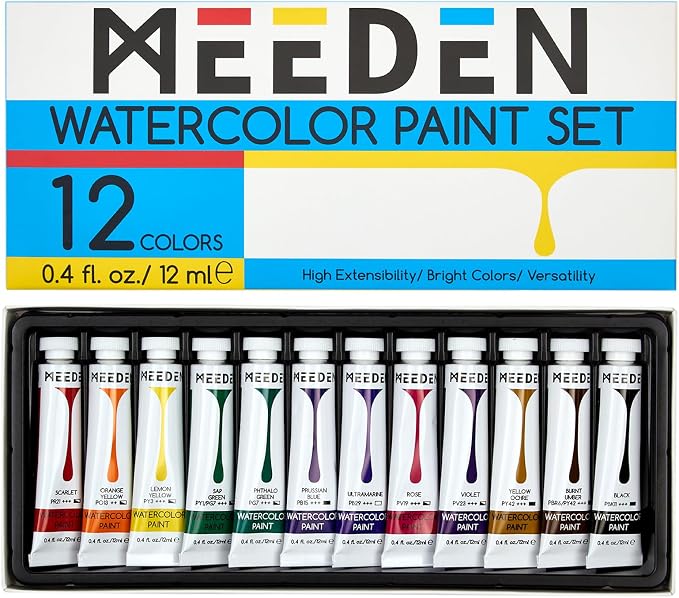 MEEDEN Watercolor Paint Tubes Set: 12 x 12ml (0.4 oz) Colors Painting Set