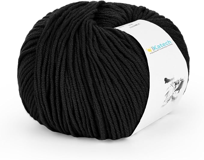 Katech Cotton Acrylic Blend Yarn for Crocheting-Crochet Yarn Set (Black) | 55% Cotton 45% Acrylic#3 DK (Light)-Super Soft Milk Cotton Yarn-Great Crochet and Knitting Starter Kit for Colorful Craft