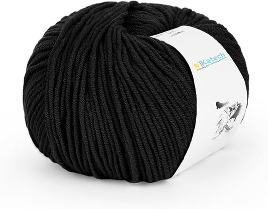 Katech Cotton Acrylic Blend Yarn for Crocheting-Crochet Yarn Set (Black) | 55% Cotton 45% Acrylic#3 DK (Light)-Super Soft Milk Cotton Yarn-Great Crochet and Knitting Starter Kit for Colorful Craft