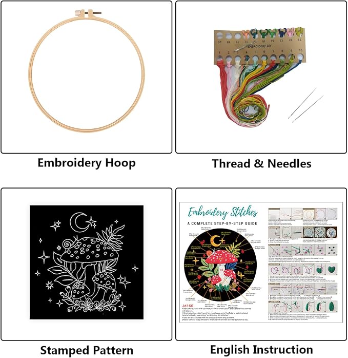 Nuberlic Mushroom Embroidery Kits for Beginner Adults | Starter Cross Stitch Kit DIY Needlepoint with Hoop, Pre-Printed Fabric, Threads & Step-by-Step Guide