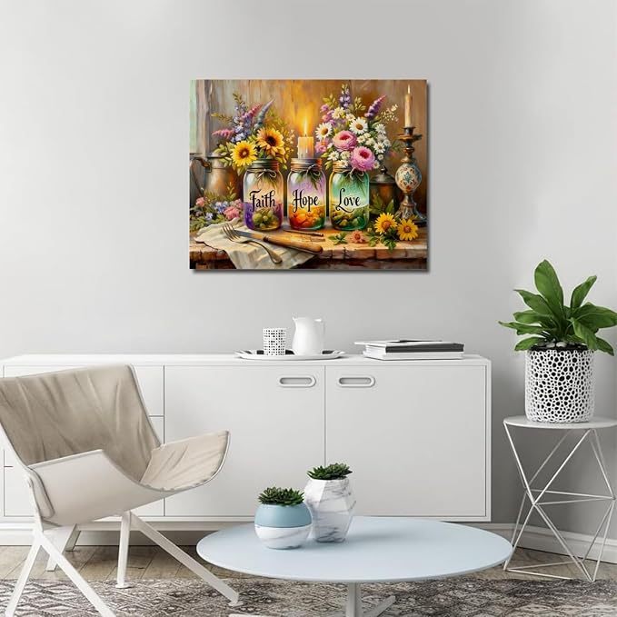 Faith Hope Love Wishing Bottle Paint by Numbers Kit for Adults 16x20 inch | Adult Paint by Number Kits on Canvas, DIY Acrylic Oil Painting by Numbers for Gift Home Wall Decor (Without Frame)