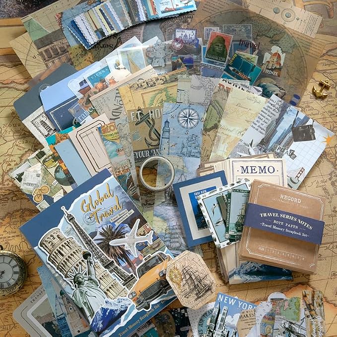 Travel Scrapbooking Supplies Kit, A6 Notebook, Vintage Junk Journaling Kit
