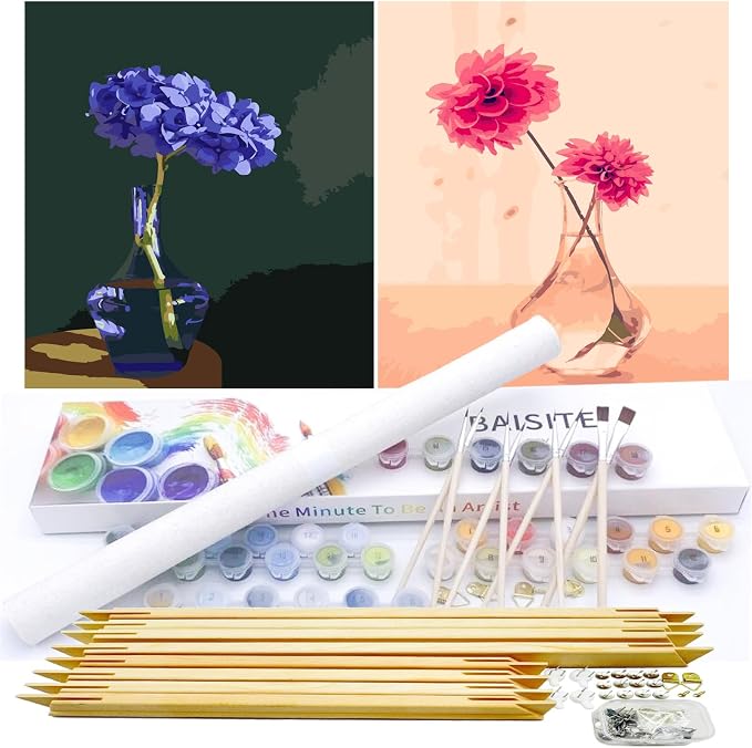 BAISITE Paint by Numbers Kit for Adults Beginners,12" Wx16 L 2 Pack Canvas for Painting Kits for Adults in Colorful Box-PBN207-208-DIY Frame