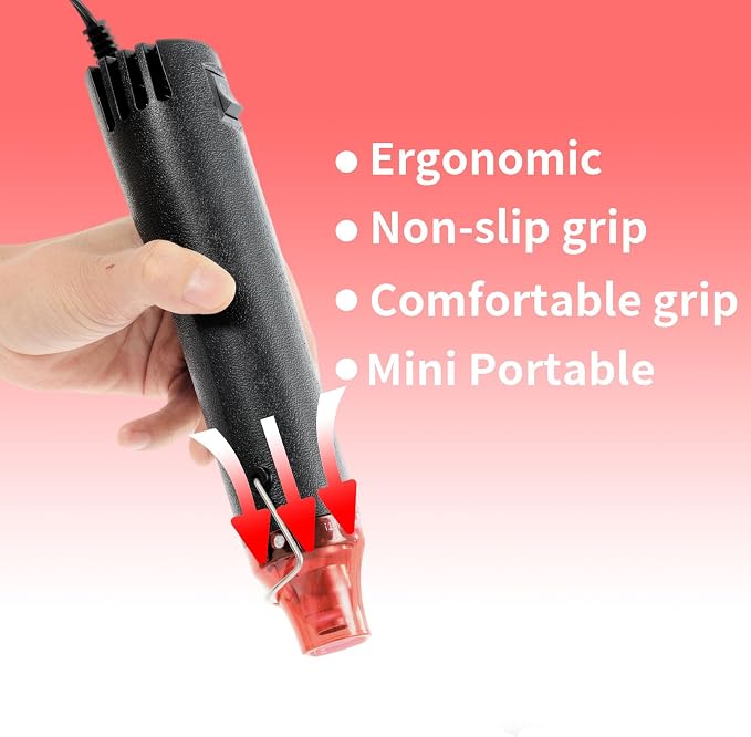 Heat Gun 300W, Handed Hot Air Gun for Crafting and DIY (Black) | 3.28FT Ultra-Long Cable Portable Heat Gun with Stand and Power Cord for Shrinking Wrapping PVC and Drying Paint