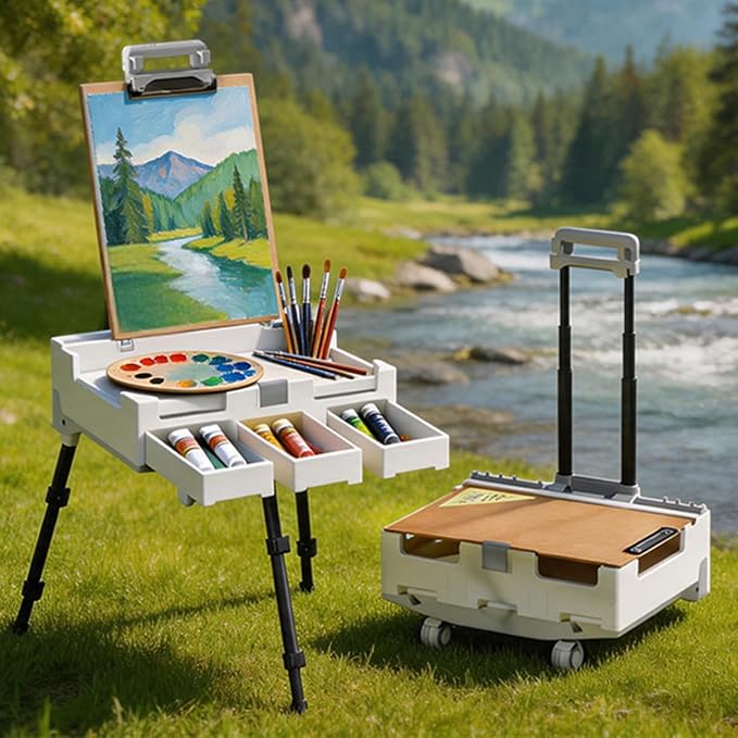 Art Painting Kit with Mobile Storage Easel, Acrylic Watercolor Oil Paint Set, All-in-One Drawing Art Supplies with Brushes Canvas for Beginners Adults Artists