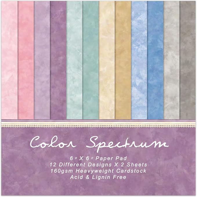 24 Sheets Scrapbook Paper Pad Cardstock, 6 x 6 Inch Colorful Decorative Decoupage for Card Making Folded Material Gift Wrapping Junk Journals Supplies DIY Crafts Photo Album