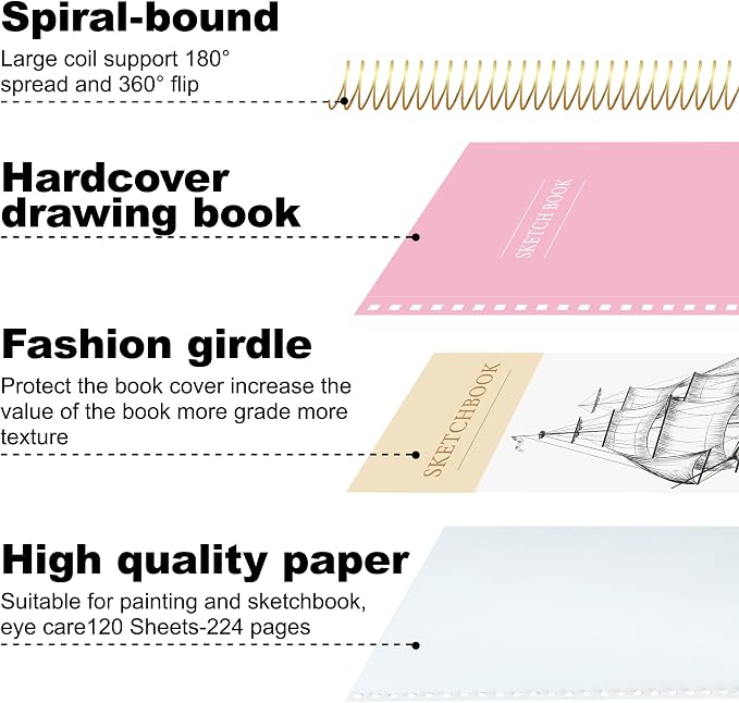 Yoment 9"x12" Hardcover Sketchbook for Drawing，120 Sheets，100GSM | Pink & Blue,Spiral Bound Sketch Pad Premium Art Sketchbook Artistic Drawing Paper Pad for Kids Adults Beginners Artists