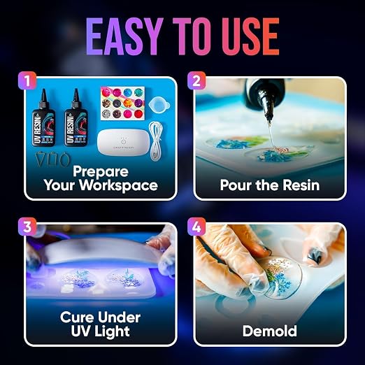 CRAFT RESIN 1000g UV Resin Kit Hard Type Low Viscosity – Crystal Clear and No-Yellowing UV Resin Glue for DIY, Jewelry Making, Molds Casting and Polymer Clay Projects - Fast Cure Under UV Light