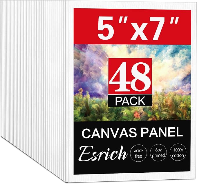 ESRICH Canvas Boards for Painting 5x7IN, 48 Pack Small Canvases for Painting Canvas Primed Acid-Free Blank Canvas Panels for Oil Paint, Watercolor, Acrylic Paint, Gouache & Tempera.