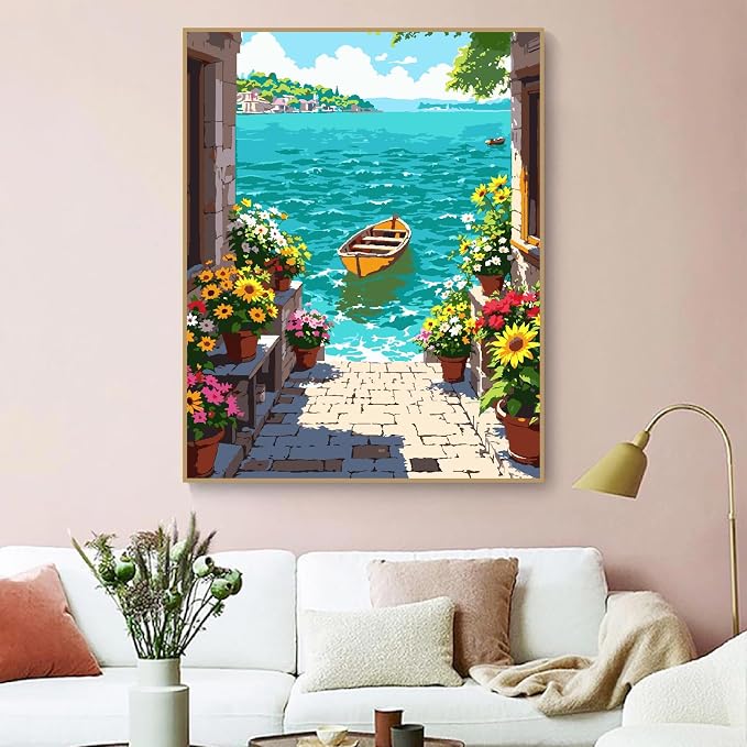 ZRIZQ Paint by Numbers Kit for Adults Beginner Landscape,City Scape,16x20 | Full set with wooden brushes,rolled canvas,rich paints.Calming activity.Beginner friendly.Just open and paint.