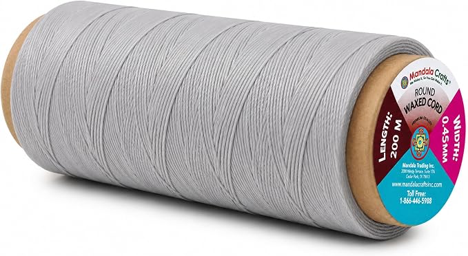 Mandala Crafts 200M 0.45mm Gray Round Waxed Thread for Leather Sewing