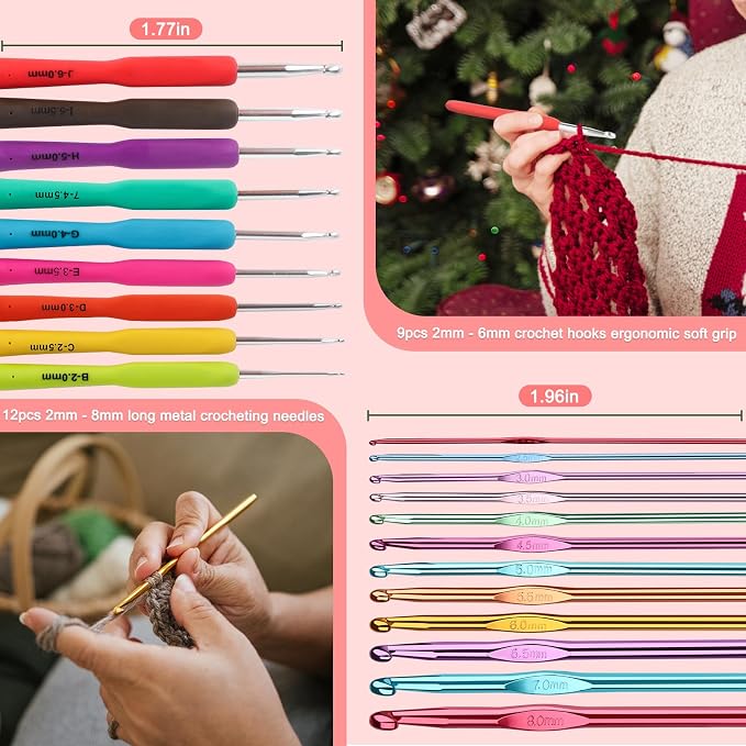Katech Crochet Hooks Kit with Case, 99-Piece Crochet Hooks Set DIY Crochet Needles Yarn Weave Kits for Knitting Gloves and Sweaters, Ergonomic Lace Crochet Hook for Fine Working | 99 Pcs Metal Crochet Needles and Complete Crochet Accessories for Beginn...