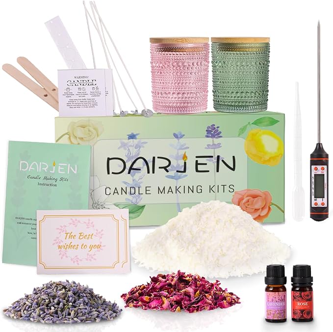 DARJEN Candle Making Kit for Beginners, 2 Jars Soy Wax Scented DIY Set | 100% Soy Wax, 10oz Glass Jars, Natural Cotton Wicks, Pleasant Scents, Instruction& More- Perfect as Home Decorations