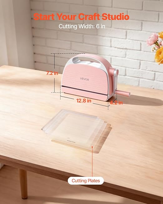 VEVOR Manual Die Cutting and Embossing Machine, 6" Opening, Portable Die Cut Machine with Cutting Plates, Ergonomic Handle, Easy to Store, for Arts and Crafts, Scrapbooking, Card Making, Crafting