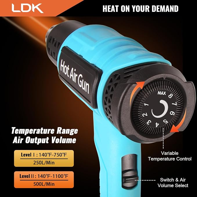 LDK Heat Gun, Heavy Duty Heating Gun Variable Temperature Control
