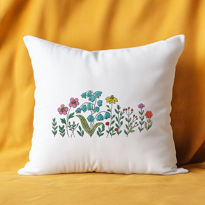ORIGACH 4 Sheets 12 Pcs Water Soluble Embroidery Patterns Stabilizers - Pre-Printed Wildflowers & Flowering Shrubs Designs - Stick & Stitch Embroidery Paper for Hand Sewing Lovers