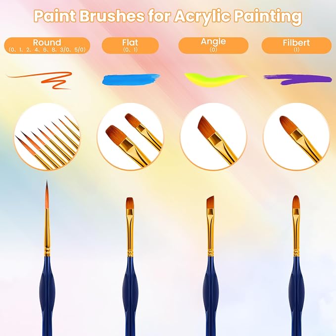 Hnncugty Miniature Paint Brushes 12 pcs, Paint Brushes for Acrylic Painting | Art Supplies for Oil, Watercolor Detailing Models Rock Body Face Nail Drawing Artist Gifts, Triangular Handles Blue