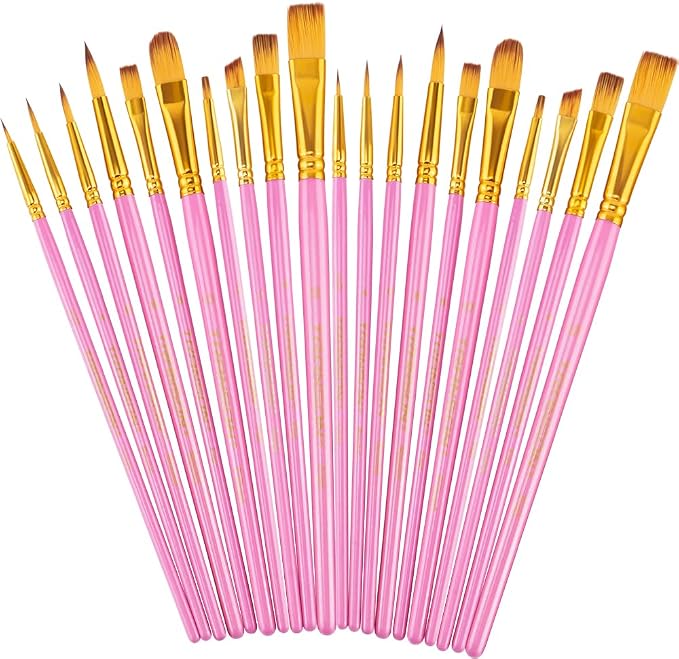 Transon 20pcs Bulk Artist Paint Brush Set for Acrylic Watercolor Gouache Hobby Craft Face Painting Pink
