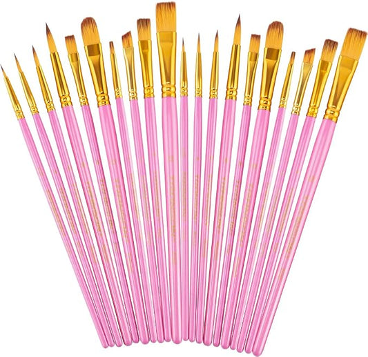 Transon 20pcs Bulk Artist Paint Brush Set for Acrylic Watercolor Gouache Hobby Craft Face Painting Pink