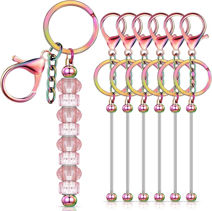 Huwena 6 Pcs Beadable Keychain Bars Metal Blanks DIY Crafts Jewelry Gift