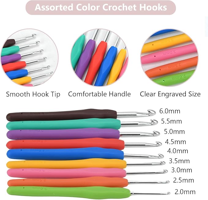 BJSSBJH Crochet Tools and Supplies Set, 57-Piece Crochet Hook Kit with Yarn and Accessories, Portable Craft Tool Kit for Adult Beginners and Experienced Crafters(A Style)