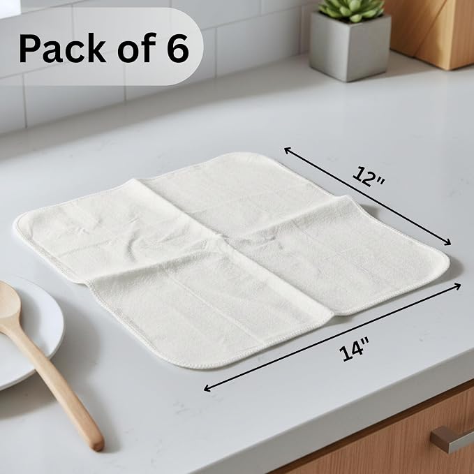 Flour Sack Shop Towels, Natural Cotton Cleaning Towels 14" x 12", Pack of 6 Reusable Absorbent Towels for Garage, Automotive, Workshop, Kitchen Cleaning, Polishing, Dusting & Multi-Purpose Use