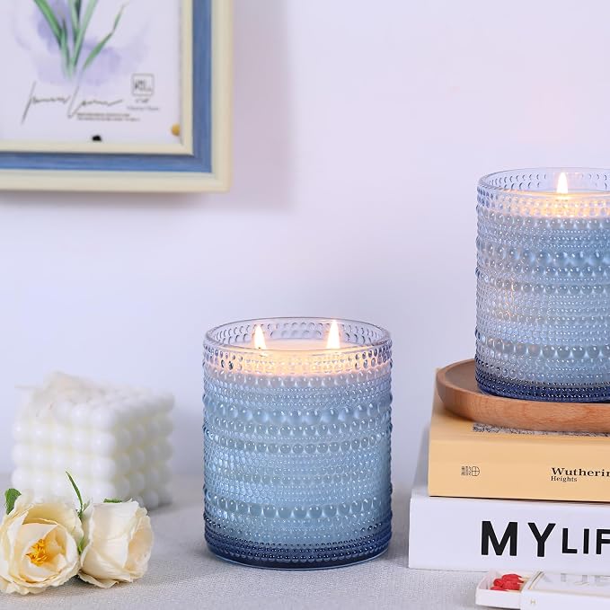 DARJEN 8 Pcs 14oz Glass Candle Jars with Lids, Candle Containers Tins-Blue | 14oz Capacity, Thick Heat-Resistant Glass, Safe for Hot Wax Pouring, Ideal for DIY & Gifts