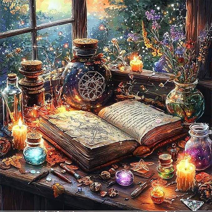 EIBEILI Magic Potion Diamond Art Kits for Adults,Magic Book Diamond Painting Kits for Adults Beginner,5D DIY Full Round Drill Diamond Dots Paintings for Home Wall Decor Gift 14X14inch