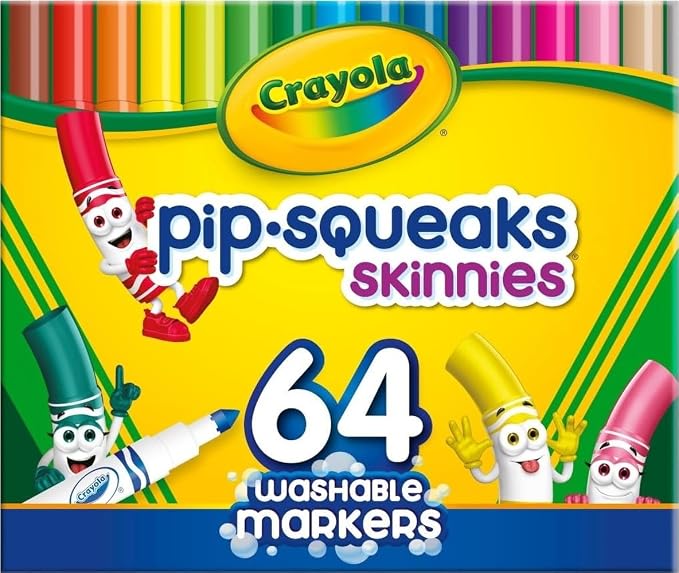 Crayola Pip-Squeaks Skinnies Washable Markers for Kids 64ct, School Supply