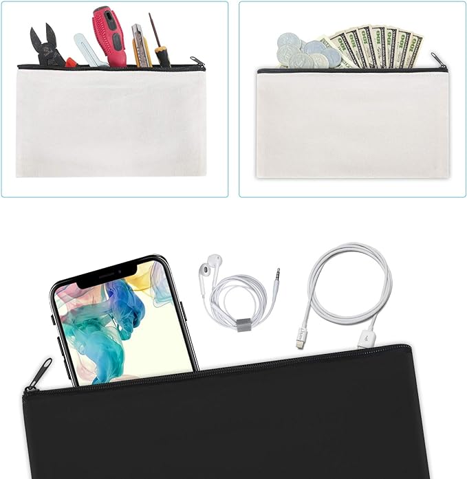 12 Pieces Cotton Canvas Makeup Bag, Multipurpose Cosmetic Bag with Zipper Travel Toiletry Pouch, Blank DIY Craft Bag (Grey, S)