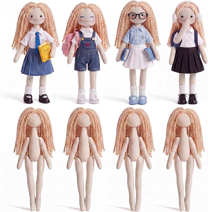 Soulchen 8 Pcs 7.8 Inch Make Your Own Doll Gift for DIY Blank Plush Craft Hair Stuffed Toys Graduation Gift Dress up Normal Body Fidget Toys Stress Relieving (Blonde)