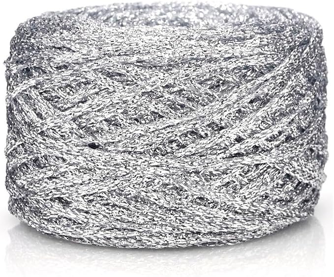 Metallic Glitter Yarn for Crochet & Knitting, Fine 2 Light Weight Worsted for Crochet Knitting, 35g 1.23oz, 145 Yards Soft Craft Sparkle Yarn (Silver)